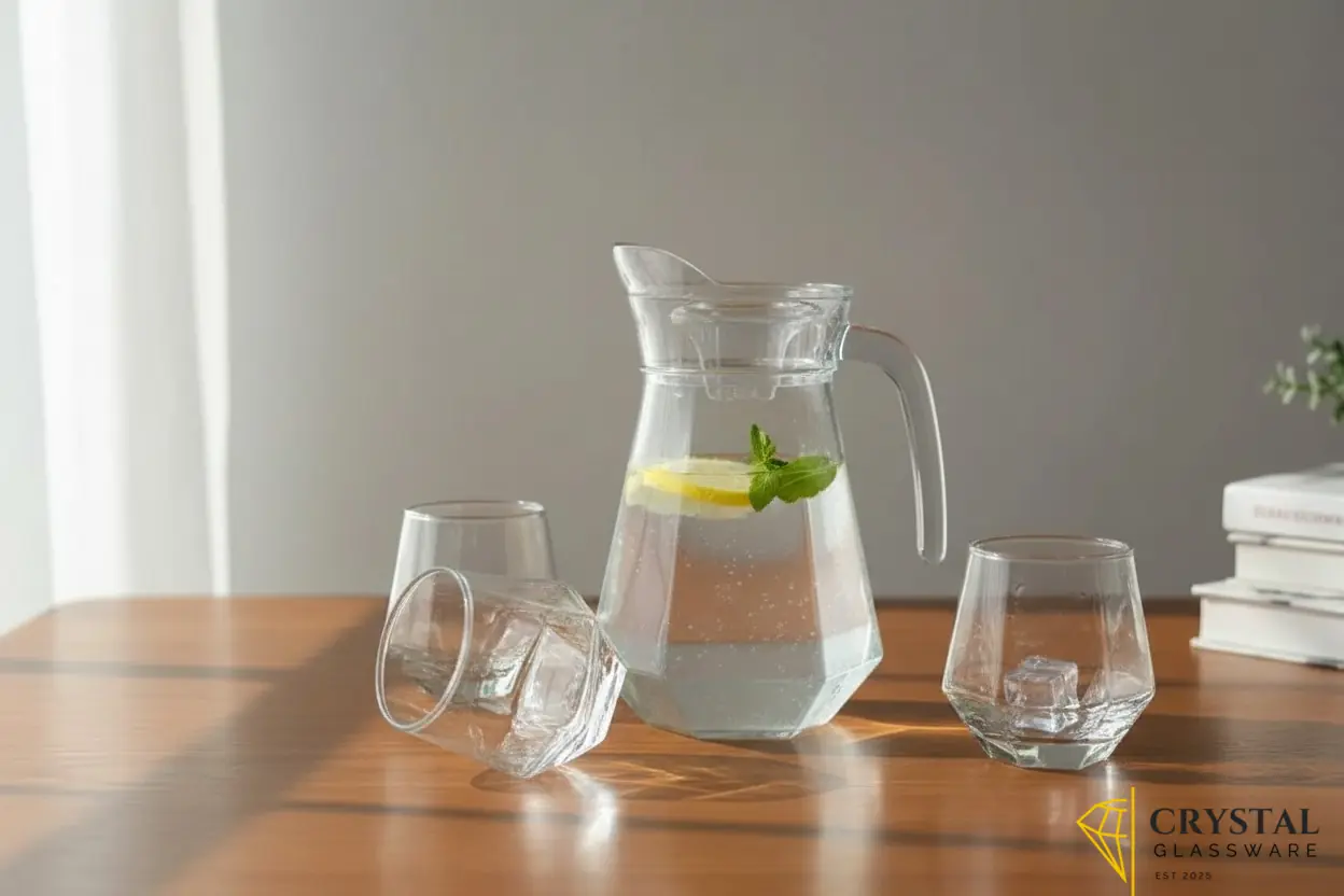 Delisoga premium textured glass water serving set 6 glasses 1 jug